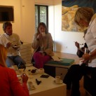 Wonderful Sketching group out in the Sunshine. - Megan demonstrating whilst morning tea was in progress in the Basement Studio